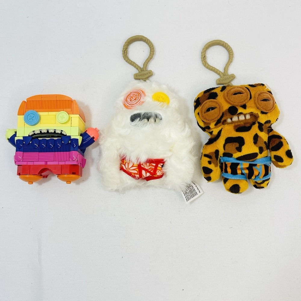 Fuggler Funny Ugly Monster Plush Keychains & Rainbow‎ Max Build Lot Of 3 5"